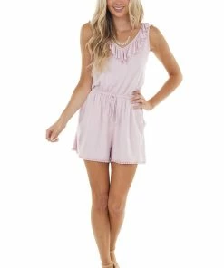 CY Fashion Cherry Blossom Sleeveless Romper With Lace Trim Details