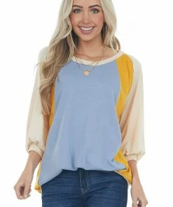 Fantastic Fawn Tops Cornflower Colorblock Raglan Sleeve Top