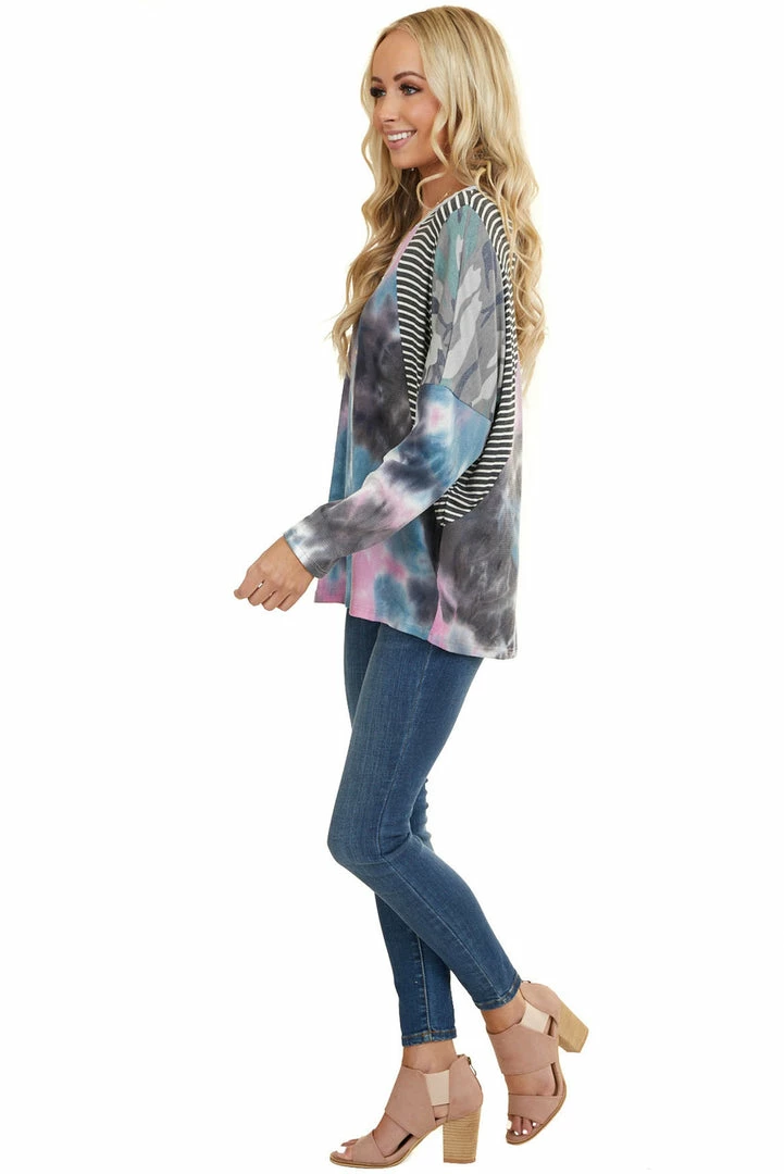 Haptics Charcoal Multicolor Tie Dye Top With Multiprint Contrast 16 Haptics Charcoal Multicolor Tie Dye Top With Multiprint Contrast