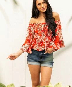 Eesome Tops Scarlet Floral Print Off The Shoulder Blouse