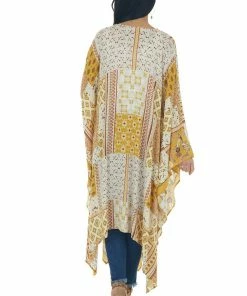 Easel Amber Abstract Multicolor Loose Flowy Kimono Tops