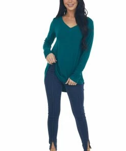 ZENANA Tops Pine Rounded Hem V Neck Soft Knit Top 28 ZENANA Tops Pine Rounded Hem V Neck Soft Knit Top