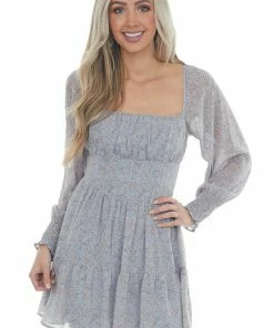 LE LIS Dresses Slate Blue Floral Paisley Long Sleeve Dress 23 LE LIS Dresses Slate Blue Floral Paisley Long Sleeve Dress