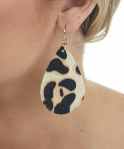 TRENDY Camel Leopard Print Faux Fur Teardrop Earrings Accessories