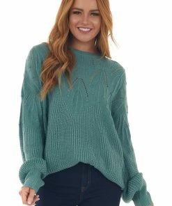 Jodifl Pine Sweater With Textured And Pointelle Yoke Tops
