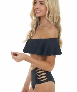 Envya Accessories Black Off Shoulder Bikini Set With Strappy Details