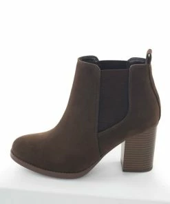 FORTUNE DYNAMIC Cocoa Nubuck Slip On Block Heeled Booties