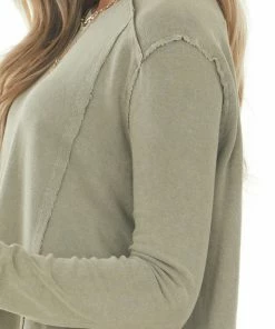 Easel Vintage Sage Long Sleeve Crew Neck Top Tops