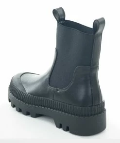 Intouch Footwear Black Faux Leather Elastic Panel Booties Shoes