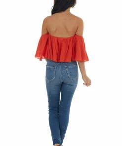 Fantastic Fawn Tops Dynamite Off The Shoulder Woven Flowy Crop Top