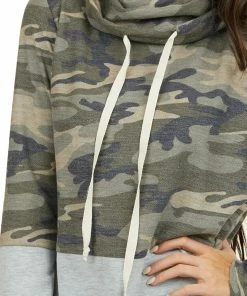 Hailey & Co Tops Olive Camo Colorblock Long Sleeve Top With Cowl Neckline