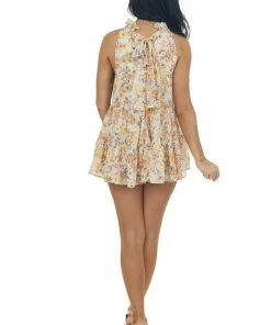 Entro Ivory Floral Halter Neck Sleeveless Blouse Tops