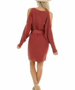 Bluivy Dusty Maroon Long Dolman Sleeve Dress With Cold Shoulder Dresses 31 Bluivy Dusty Maroon Long Dolman Sleeve Dress With Cold Shoulder Dresses