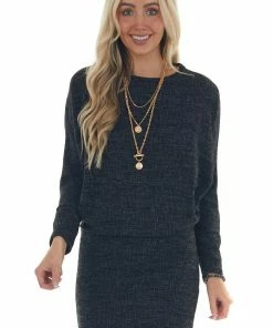 143 Story Heathered Black Blouson Sweater Dress