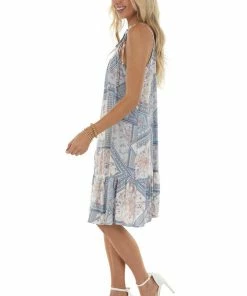 Ces Femme Powder Blue Printed Sleeveless Short Dress 12 Ces Femme Powder Blue Printed Sleeveless Short Dress