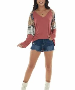 Lovely Melody Tops Marsala Soft Knit Top With Contrast Multiprint Long Sleeves 29 Lovely Melody Tops Marsala Soft Knit Top With Contrast Multiprint Long Sleeves
