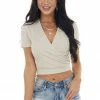 VISION Desert Sand Deep V Crop Top With Tie Detail Tops 1 VISION Desert Sand Deep V Crop Top With Tie Detail Tops