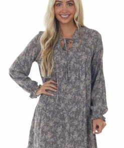 143 Story Dresses Steel Grey Floral Print Long Sleeve Mini Dress 26 143 Story Dresses Steel Grey Floral Print Long Sleeve Mini Dress