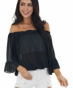 Ninexis Black Off The Shoulder Top With Ruffle Detail