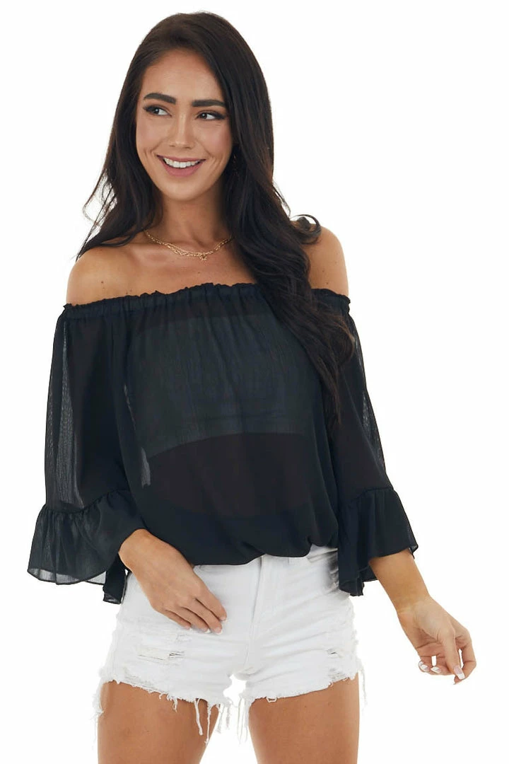 Ninexis Black Off The Shoulder Top With Ruffle Detail 3 Ninexis Black Off The Shoulder Top With Ruffle Detail