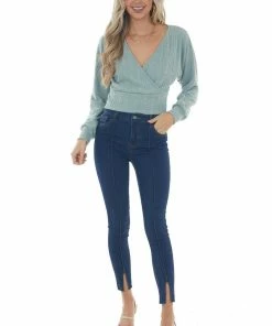 LE LIS Tops Sage Long Sleeve Surplice Cropped Ribbed Top 33 LE LIS Tops Sage Long Sleeve Surplice Cropped Ribbed Top