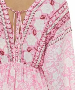 Jodifl Dresses Bright Pink Tropical 3/4 Sleeve Back Tie Dress