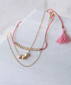 WALL TO WALL Gold And Berry Beaded Layered Bracelet With Tassel Details Accessories 8 WALL TO WALL Gold And Berry Beaded Layered Bracelet With Tassel Details Accessories
