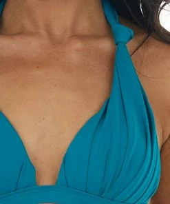 Nic + Jo Accessories Teal High Leg Tied Strap Bikini Set With Knot Details