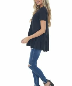 Entro Tops Black Drop Waist Soft Short Sleeve Top