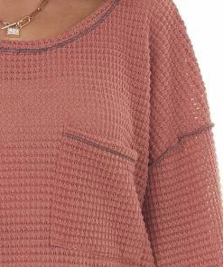 BiBi Hazy Coral Loose Waffle Knit Chest Pocket Top 24 BiBi Hazy Coral Loose Waffle Knit Chest Pocket Top