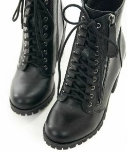 FORTUNE DYNAMIC Shoes Black Faux Leather Heeled Combat Booties 31 FORTUNE DYNAMIC Shoes Black Faux Leather Heeled Combat Booties