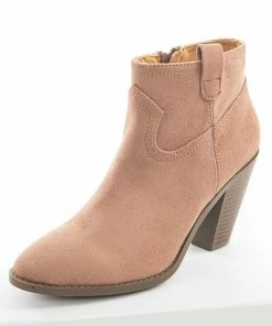 East Lion Corp. Apricot Faux Suede Rounded Toe Heeled Bootie