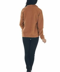 Shewin Copper Half Zipper Pullover Fleece Sweatshirt Tops 31 Shewin Copper Half Zipper Pullover Fleece Sweatshirt Tops
