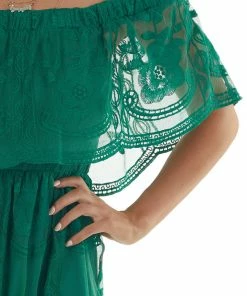 Dress Day Forest Off Shoulder Floral Lace Overlay Maxi Dress