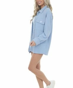 Entro Baby Blue Button Up Long Sleeve Shacket 32 Entro Baby Blue Button Up Long Sleeve Shacket