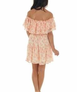 Flying Tomato Dresses Peach Floral Off Shoulder Ruffle Tiered Dress 13 Flying Tomato Dresses Peach Floral Off Shoulder Ruffle Tiered Dress