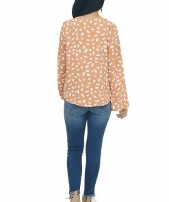 Umgee Tops Sandstone Printed Scalloped Surplice Blouse