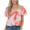 Entro Tops Carnation And Fire Printed Off Shoulder Blouse