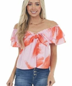 Entro Tops Carnation And Fire Printed Off Shoulder Blouse