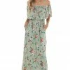 Celeste Design Sage Floral Print Off The Shoulder Maxi Dress