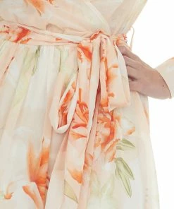 Bighit Fashion Light Peach Floral Print Long Sleeve Sheer Woven Maxi Dress Dresses 28 Bighit Fashion Light Peach Floral Print Long Sleeve Sheer Woven Maxi Dress Dresses