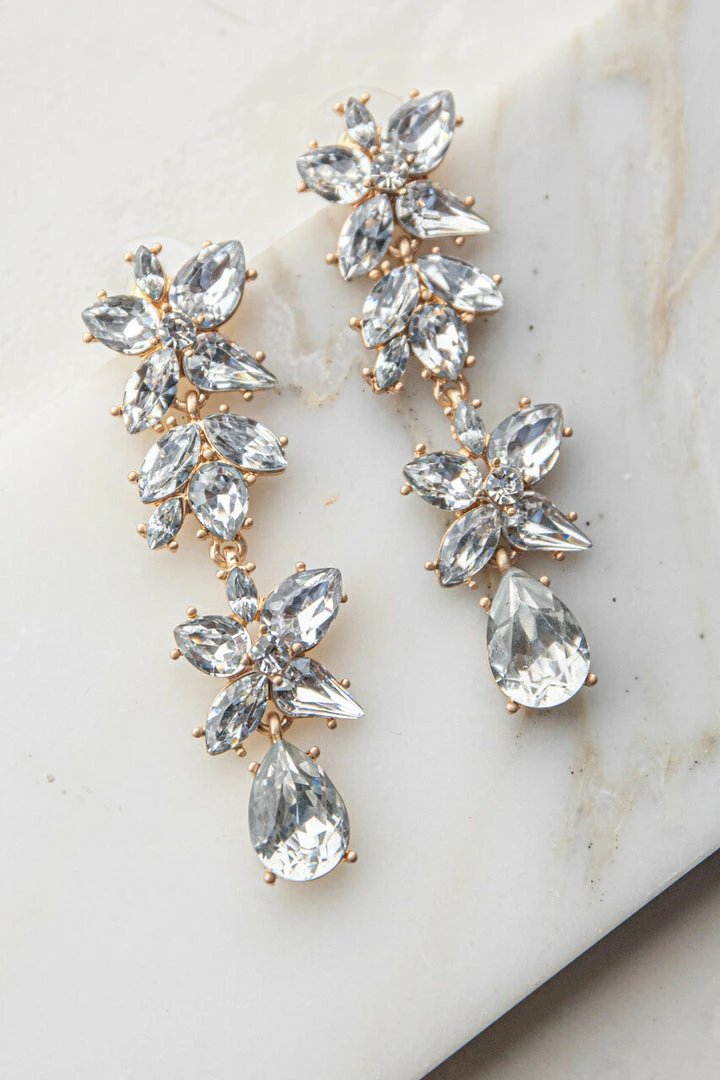 Fame Accessories White Tiered Floral Rhinestone Earrings 5 Fame Accessories White Tiered Floral Rhinestone Earrings