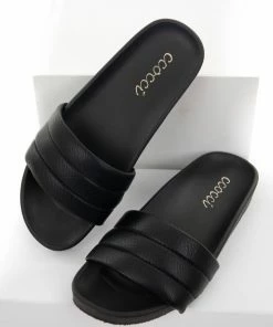CCOCCI Black Faux Leather Slide On Sandals