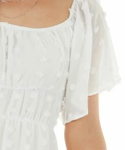 Peach Love Dresses Pearl Off Shoulder Swiss Dot Woven Short Dress