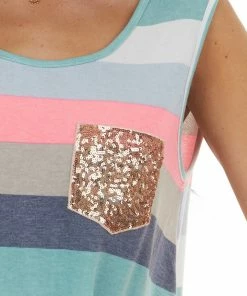 Lovely Melody Tops Juniper Multicolor Striped Sequin Pocket Top 26 Lovely Melody Tops Juniper Multicolor Striped Sequin Pocket Top