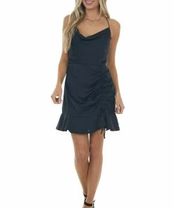 She + Sky Black Sleeveless Cowl Neckline Short Dress