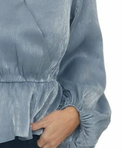 Peach Love Steel Metallic Drop Waist Surplice Peplum Top 36 Peach Love Steel Metallic Drop Waist Surplice Peplum Top