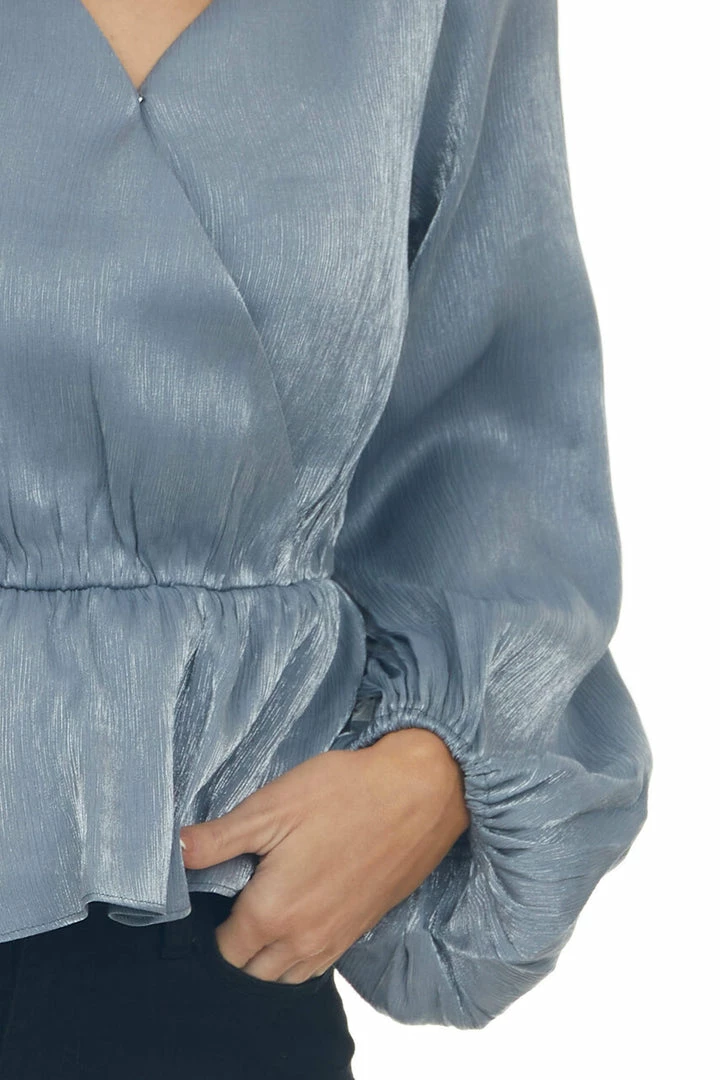 Peach Love Steel Metallic Drop Waist Surplice Peplum Top 19 Peach Love Steel Metallic Drop Waist Surplice Peplum Top