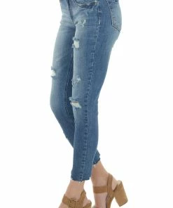 Special A Dark Wash Mid Rise Raw Hem Distressed Jeans Bottoms