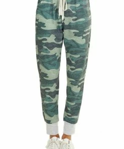 Shiying Fashion Bottoms Forest Green Camo Print Joggers With Drawstrings And Pockets